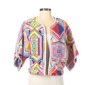Anthropologie dRA Castilla Geometric Kimono Jacket Woven Blanket Fringe Small